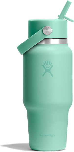 Hydro Flask Travel Water Bottle - Insulated Stainless Steel - Wide Straw Lid. Non Spill. Leakproof in 24 Oz Mermaid Green