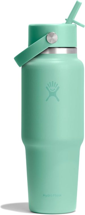 Hydro Flask Travel Water Bottle - Insulated Stainless Steel - Wide Straw Lid. Non Spill. Leakproof in 32 Oz Mermaid Green