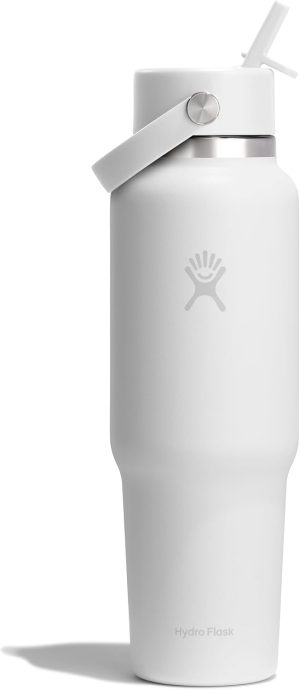 Hydro Flask Travel Water Bottle - Insulated Stainless Steel - Wide Straw Lid. Non Spill. Leakproof in 40 Oz Tonal White