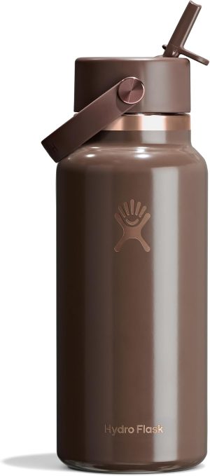 Hydro Flask Water Bottle - Insulated Stainless Steel - Wide Mouth Flex Straw Lid. Non Spill. Leakproof and Refillable in 32 Oz Chocolate Rose Gold