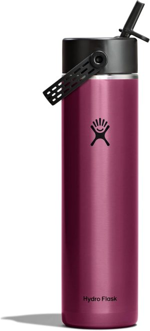 Hydro Flask 24 Oz Lightweight Wide Straw Lid - Insulated Stainless Steel Water Bottle - Hiking. Commuting Garnet Red