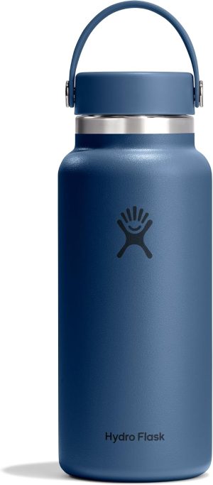 Hydro Flask Water Bottle - Insulated Stainless Steel - Wide Mouth Flex Lid. Non Spill. Leakproof and Refillable in 32 Oz Harbor Blue