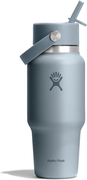 Hydro Flask Travel Water Bottle - Insulated Stainless Steel - Wide Straw Lid. Non Spill. Leakproof in 24 Oz Shale Gray