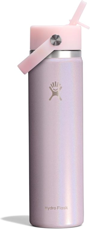 Hydro Flask Water Bottle - Insulated Stainless Steel - Wide Straw Lid. Non Spill. Leakproof in 24 Oz Glimmer Pink