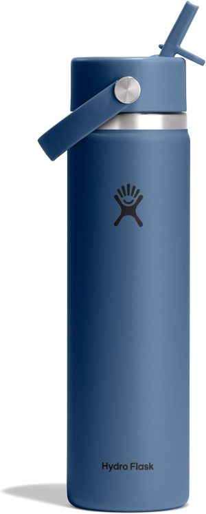 Hydro Flask Water Bottle - Insulated Stainless Steel - Wide Straw Lid. Non Spill. Leakproof in 24 Oz Harbor Blue