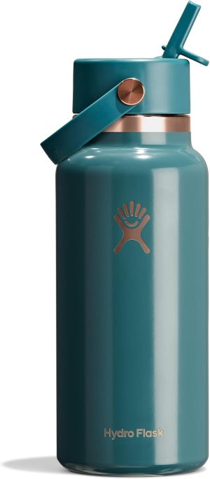 Hydro Flask Water Bottle - Insulated Stainless Steel - Wide Mouth Flex Straw Lid. Non Spill. Leakproof and Refillable in 32 Oz Sea Rose Gold