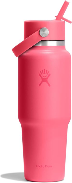 Hydro Flask Travel Water Bottle - Insulated Stainless Steel - Wide Straw Lid. Non Spill. Leakproof in 32 Oz Popstar Pink