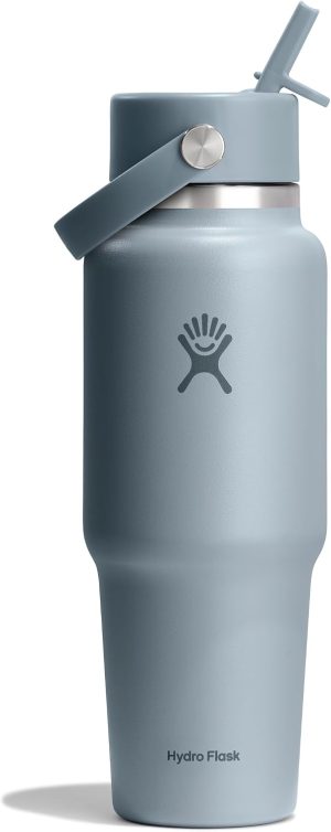 Hydro Flask Travel Water Bottle - Insulated Stainless Steel - Wide Straw Lid. Non Spill. Leakproof in 32 Oz Shale Gray