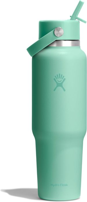 Hydro Flask Travel Water Bottle - Insulated Stainless Steel - Wide Straw Lid. Non Spill. Leakproof in 40 Oz Mermaid Green