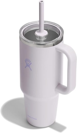 Hydro Flask 40 Oz Clear Lid Travel Tumbler with Straw and Handle - Insulated Stainless Steel in 40 Oz Cloud Pink