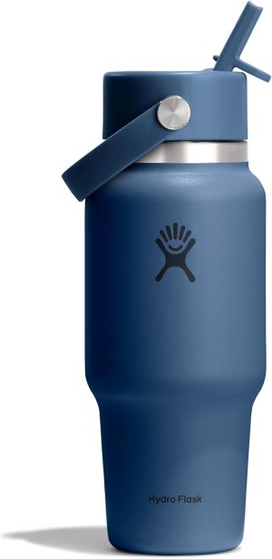 Hydro Flask Travel Water Bottle - Insulated Stainless Steel - Wide Straw Lid. Non Spill. Leakproof in 24 Oz Harbor Blue