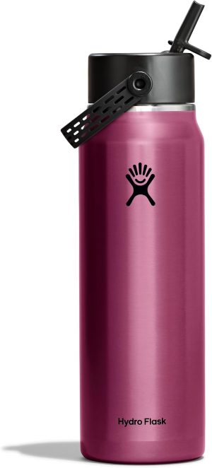 Hydro Flask 32 Oz Lightweight Wide Straw Lid - Insulated Stainless Steel Water Bottle - Hiking. Commuting Garnet Red