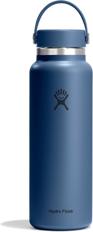 Hydro Flask Water Bottle - Insulated Stainless Steel - Wide Mouth Flex Lid. Non Spill. Leakproof and Refillable in 40 Oz Harbor Blue