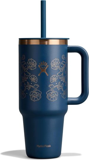 Hydro Flask 40 Oz Travel Tumbler with Handle. Lid and Straw - Insulated Stainless Steel in Western Dark Blue